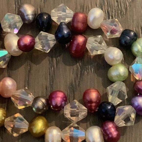 Teng Yue Art Glass Real Freshwater Pearl Heart Necklace Handmade Multi Color - Picture 7 of 12